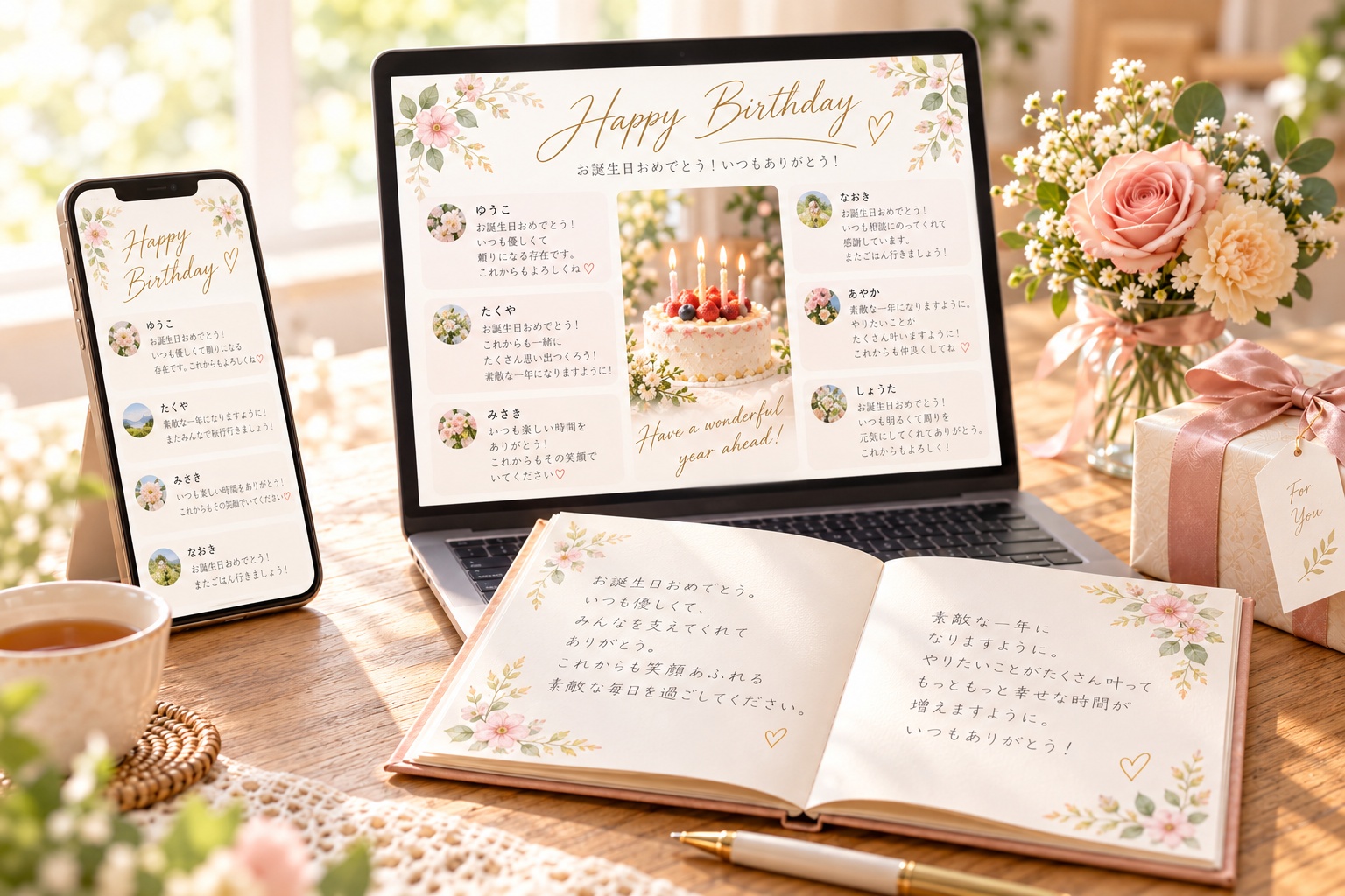 オンラインで誕生日メッセージを集める寄せ書きのイメージ