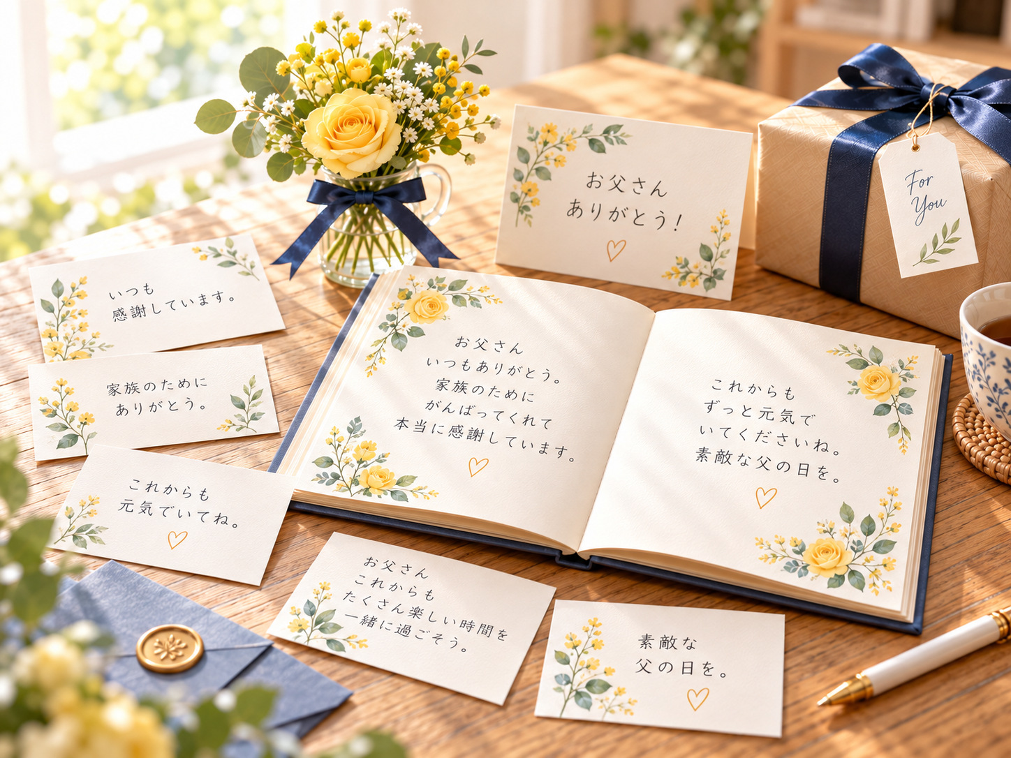 父の日に家族みんなからメッセージを集めるオンライン寄せ書きのイメージ