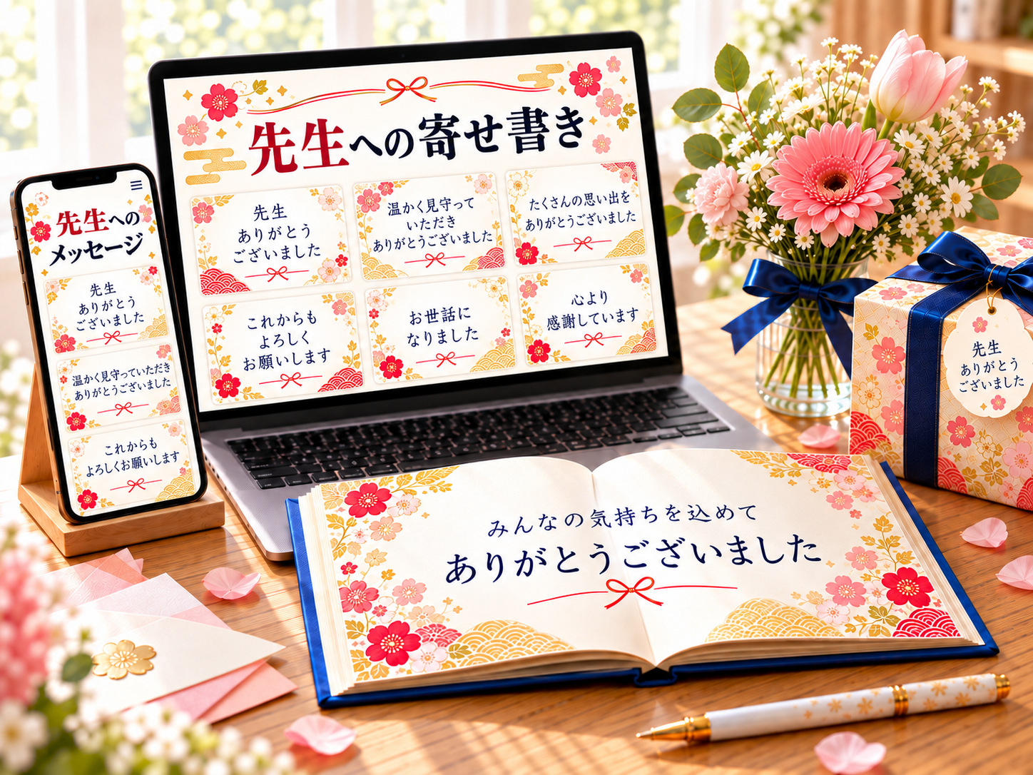 卒園で先生へ感謝を伝える寄せ書きとメッセージのイメージ